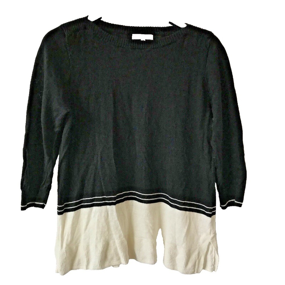 Madewell Black And White Colorblock Pullover Sweater Side Vent Size M 3/4 sleeve